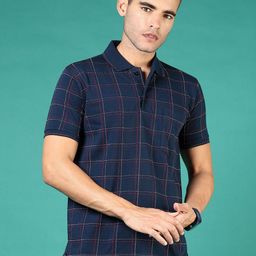 V-Mart Men Checked Polo Collar Cotton Slim Fit T-shirt-image-23