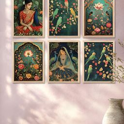 WALLLANE Green & Red 6 Pieces Floral and Botanical Wooden Wall Paintings-14