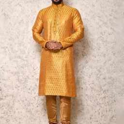 RANAK Floral Woven Design Mandarin Collar Straight Kurta With Churidar-image-97