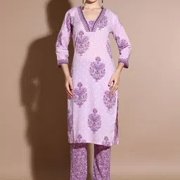 Anouk Floral Printed Regular Thread Work Pure Cotton Straight Kurta with Trousers-picture-18