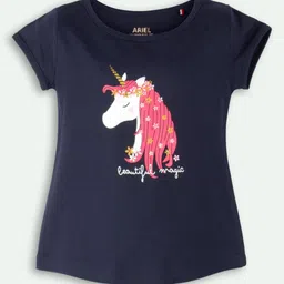 ariel Girls Pack of 5 Graphic Printed Round Neck Cotton T-shirts-image-16