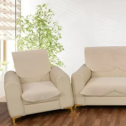 Bajo's Beige Solid Velvet Sofa Cover-8