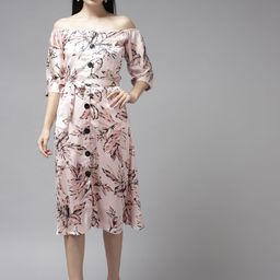 BAESD Floral Print Off-Shoulder Georgette Fit & Flare Midi Dress-image-90