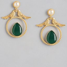 Anouk Gold-Plated Artificial Beaded Geometric Drop Earrings image 3