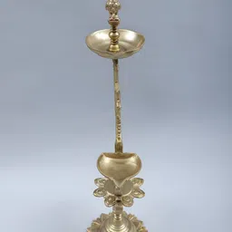 Exotic India Gold-Toned 2 Layer of Peacock Lamp with 2 Wicks (Hoysala Art)-11