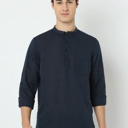 SPYKAR Band Collar Linen Straight Kurta-image-49
