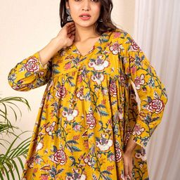 NAMA'S Women Floral Printed Pleated Cotton Empire Top-image-73