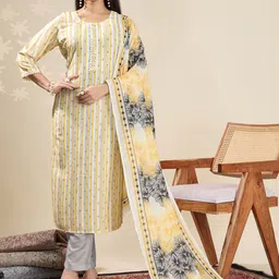 Women Striped Kurta with Trousers & Dupatta-35