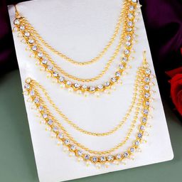 PRIVIU Gold-Plated Artificial Stones Studded & Beaded 3 Layered Contemporary Ear Cuff-image-25