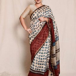 AWRIYA Kalamkari Printed Zari Bandhani Saree With Unstitched Blouse Piece-image-67