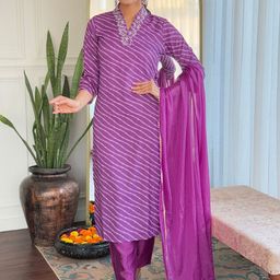 Moda Rapido Leheriya Embroidered Regular Thread Work Kurta with Trousers & Dupatta-image-72