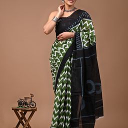 Crafts Moda Printed Pure Cotton Bagru Saree-image-59