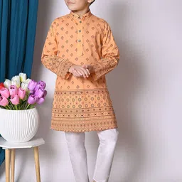 NFC CREATION Boys Ethnic Motifs Printed Regular Pure Cotton Kurta with Pyjamas-51