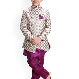 BAESD Boys Cotton Self-Design Sherwani Set-11