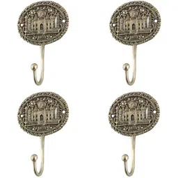 IndianShelf Gold Toned 4 Piece Taj Mahal Textured Brass Wall Hooks-image-81