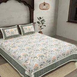 BED-SHEET.COM Green & White Printed Cotton 180 TC King Bedsheet Set 2.74 m x 2.28 m-picture-11