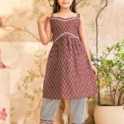 Muhuratam Girls Maroon Pure Cotton Kurta Sets-picture-38
