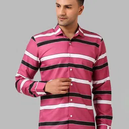 Metronaut Men Regular Fit Spread Collar Horizontal Striped Cotton Casual Shirt-picture-6