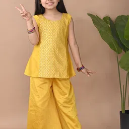 Here&Now X Kinder Kids Girls Floral Woven Design Pure Cotton Straight Kurti With Palazzo-picture-41
