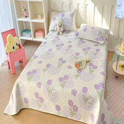 JC HOME Cream Floral Printed 240 TC Pure Cotton Double Bed Cover & 2 Pillow Covers-picture-56