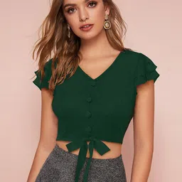 CORSICA Flutter Sleeve Crop Top-9