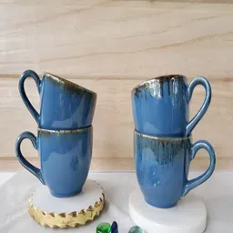 Folkstorys Blue & Black Printed Ceramic Glossy Cups Set of Cups and Mugs-2