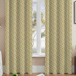 Nefertiti Home Yellow & Brown 2 Pieces Abstract Printed Black Out Long Door Curtains-picture-17