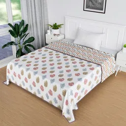 Aura White & Green Floral AC Room 120 GSM Single Bed Blanket-image-64