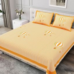 BED-SHEET.COM Yellow & White Striped Pure Cotton 240 TC King Bedsheet Set 2.99 m x 2.99 m-image-88