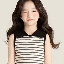 LULU & SKY Girls Striped Monochrome Collared Top-image-42