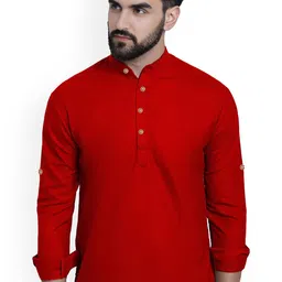 EdinWolf Band Collar Roll-Up Sleeves Pure Cotton Straight Short Kurta-picture-21