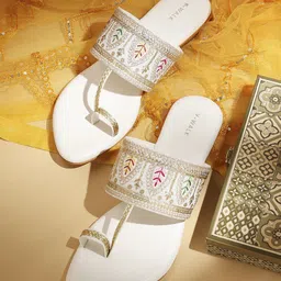 V-WALK Women Embellished One Toe Flats with Ethnic - Embellished-image-94