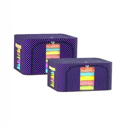 Aura Blue & White 2 Pieces Dots Printed Cloth Storage Box-20