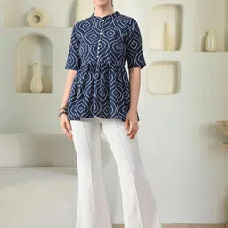 Sangria Printed Mandarin Collar Ethnic Cotton Peplum Top-picture-48