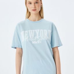 Koton Women Typography Printed Round Neck Cotton Relaxed Fit T-shirt-image-45