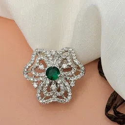 ABDESIGNS Silver Plated American Diamond Saree Clip Accessories-image-90