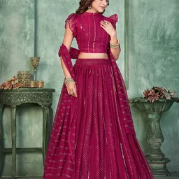 KALINI Women Embroidered Mukaish Foil Semi-Stitched Lehenga With Dupatta Lehenga Choli-picture-49