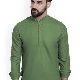 univibe Band Collar Cotton Slim Fit Straight Short Kurta-image-41