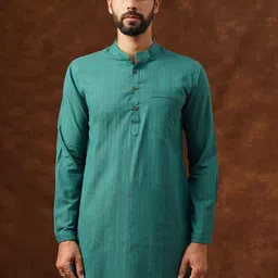 JAYPORE Striped Mandarin Collar Cotton Straight Kurta-image-58