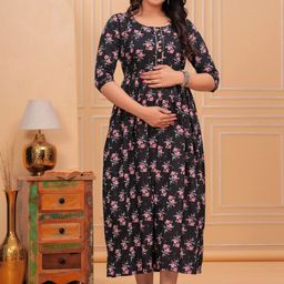 ANUOM Floral Print Maternity Maxi Dress-image-48