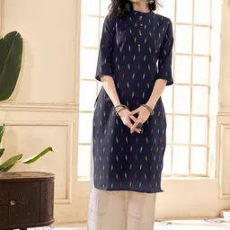 Anouk Blue Abstract Printed Pure Cotton Straight Kurta-13