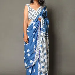 Craft Musium Floral Pure Cotton Bagru Saree-17