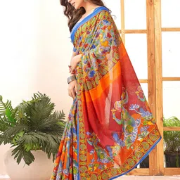 all about you Kalamkari Printed Pure Cotton Ikat Saree image 2