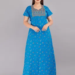 Apratim Women Embroidered V-Neck Maxi Nightdress-image-37
