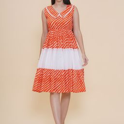 Modish Couture Women Striped V-Neck Cotton Fit & Flare Dress-image-27