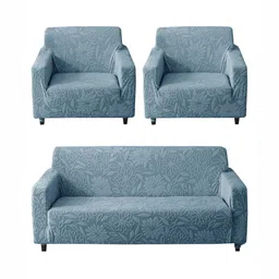 HOUSE OF QUIRK Blue Self Design Jacquard 3 Piece Sofa Cover 3 Seater + 1 Seater + 1 Seater-image-47