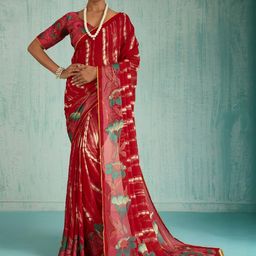 DIVASTRI Moss Chiffon Sequence Foil Print Saree With Matching Blouse Piece-image-70