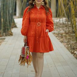 KIZI Women Puff Sleeves Cotton Shirt Dress-picture-0