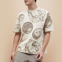 SmileyWorld Men Graphic Printed Round Neck Cotton Oversized T-shirt-image-4