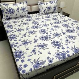 Pure Decor Blue & White Floral 210 TC Queen Bedsheet with 2 Pillow Covers-image-63